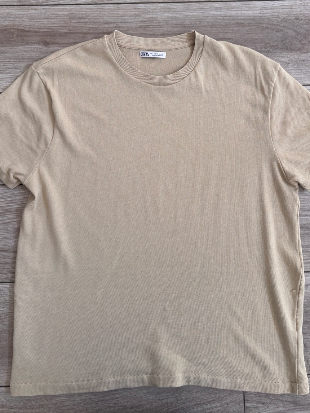 Zara Men Sand Crew Neck Short Sleeve T-Shirt